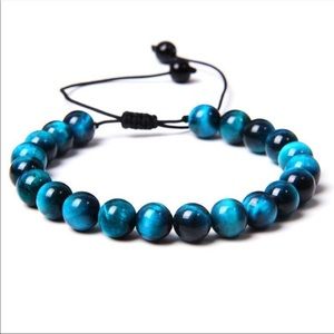 8mm Blue Tiger Eye Adjustable Beaded Bracelet for men & women